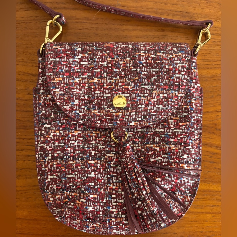 Lodis Burgundy Multi-Color Leather Crossbody Phone Mini Bag